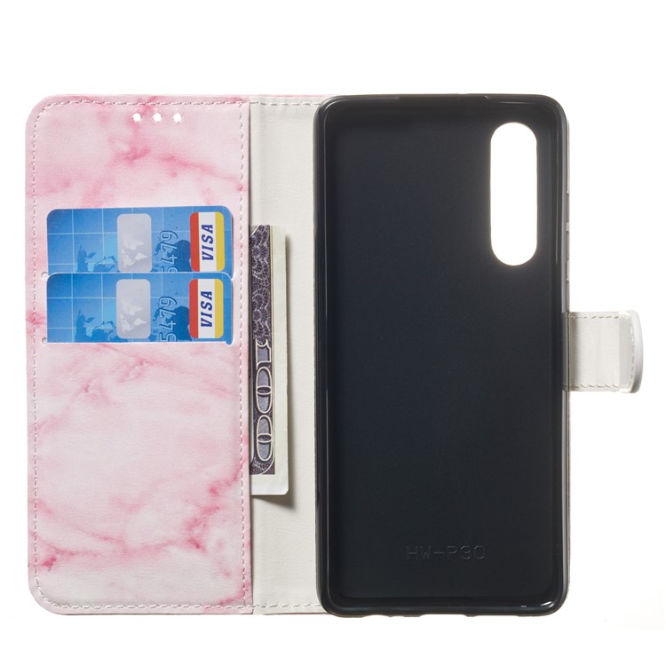 Pattern Printing Leather Wallet Stand Case for Huawei P30 - Pink Marble-9