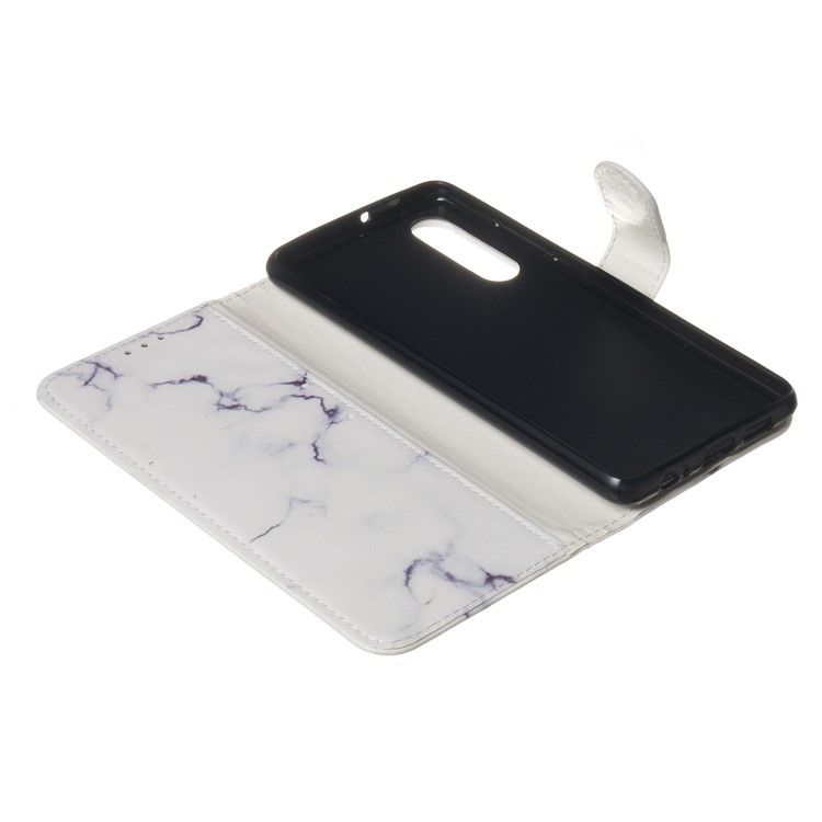 Brieftaschenständer Aus Leder Mit Musterdruck Für Huawei P30 - Weisser Marmor-7