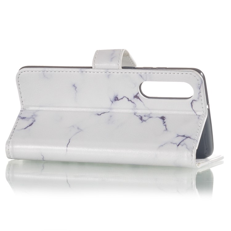 Brieftaschenständer Aus Leder Mit Musterdruck Für Huawei P30 - Weisser Marmor-8