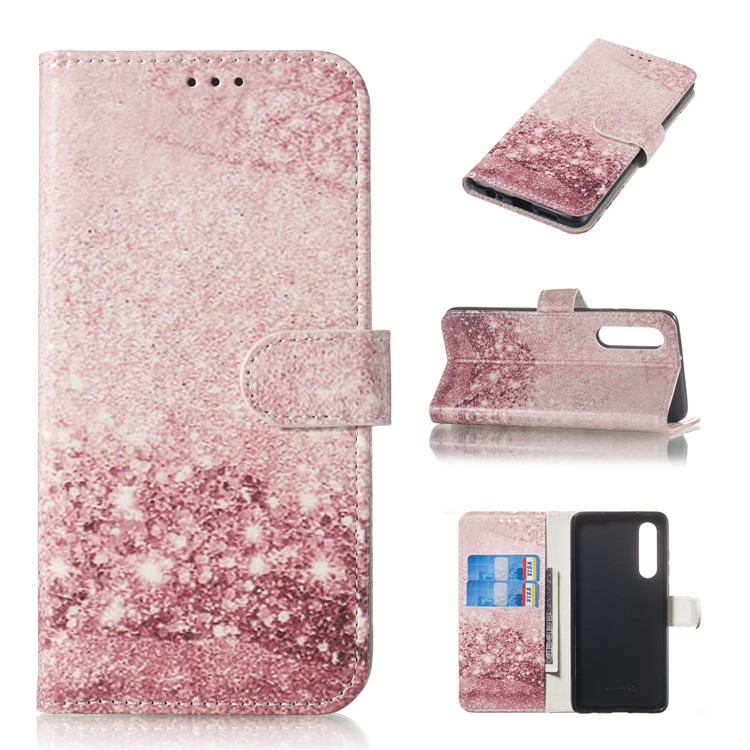 Brieftaschenständer Aus Leder Mit Musterdruck Für Huawei P30 - Glitter Pailletten-1