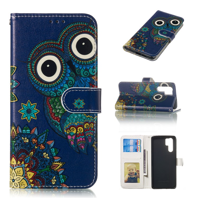 For Huawei P30 Pro Embossed Patterned Leather Wallet Protection Case - Owl-1