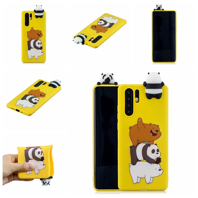 Pattern Printing TPU Gel Protection Shell for Huawei P30 Pro with 3D Animal Doll - Panda and Bear-7