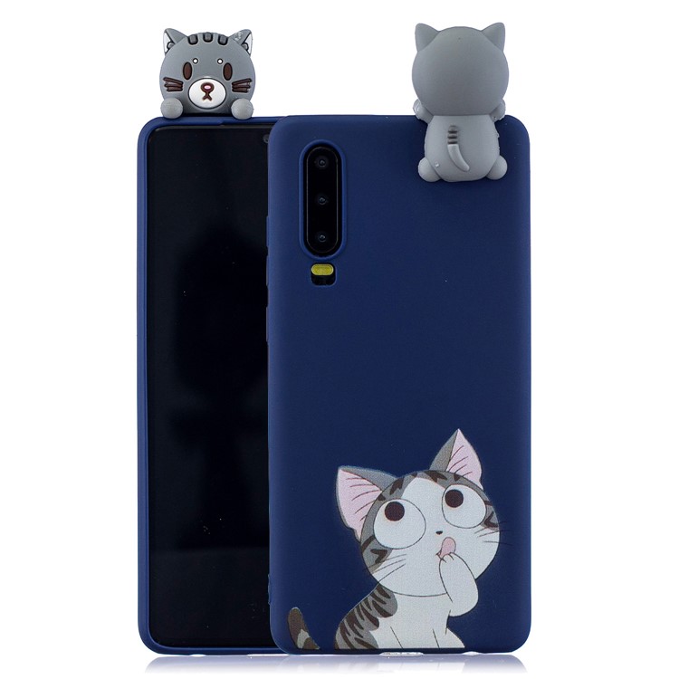 Pattern Printing TPU Gel Protective Case for Huawei P30 with 3D Animal Doll - Cat-1