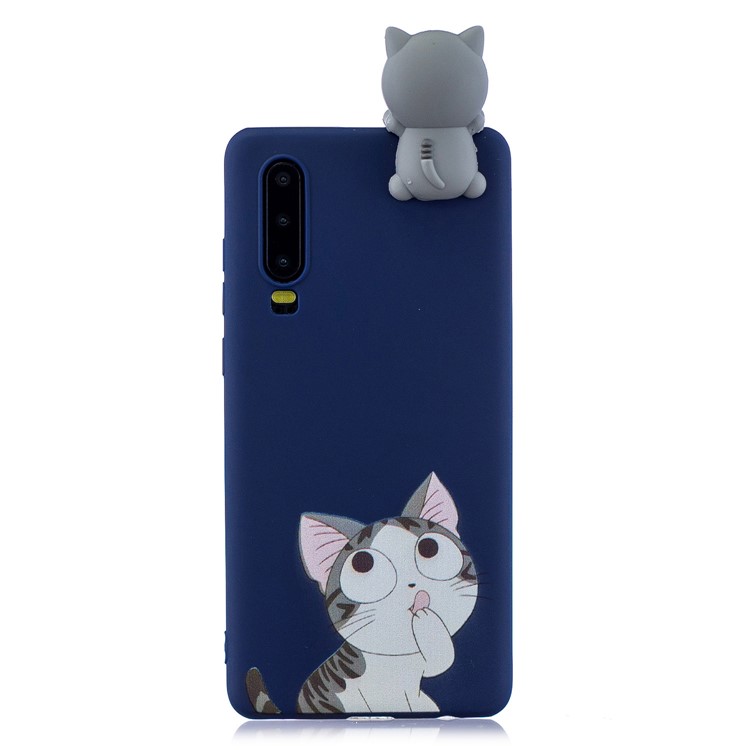 Pattern Printing TPU Gel Protective Case for Huawei P30 with 3D Animal Doll - Cat-5