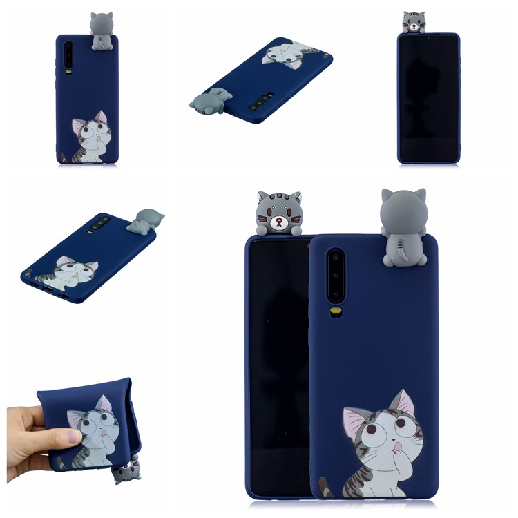 Pattern Printing TPU Gel Protective Case for Huawei P30 with 3D Animal Doll - Cat-7