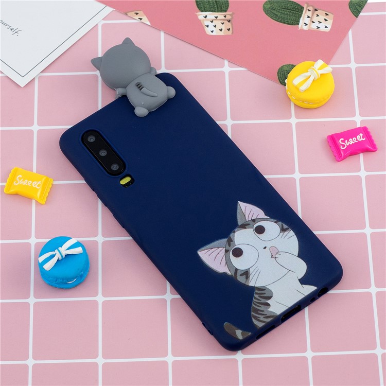Pattern Printing TPU Gel Protective Case for Huawei P30 with 3D Animal Doll - Cat-8