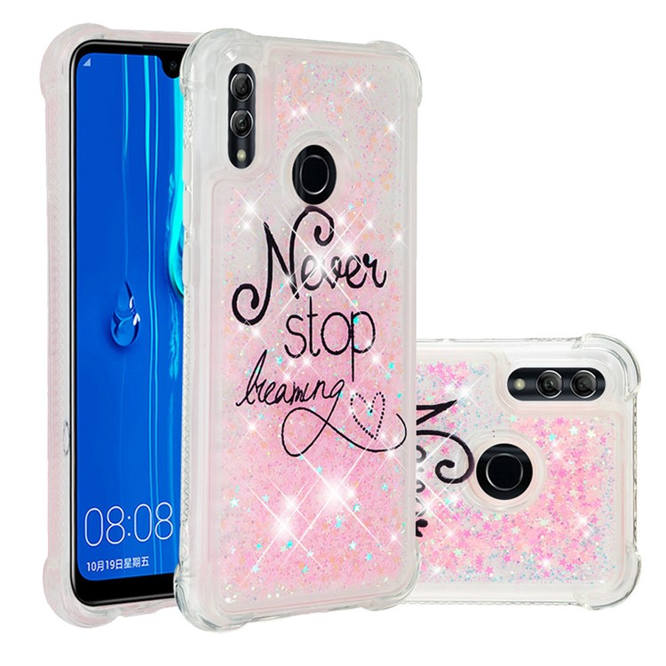 Liquid Glitter Powder Patterned Quicksand Shockproof TPU Back Case for Huawei Honor 10 Lite / P Smart (2019) - Never Stop Dreaming-1