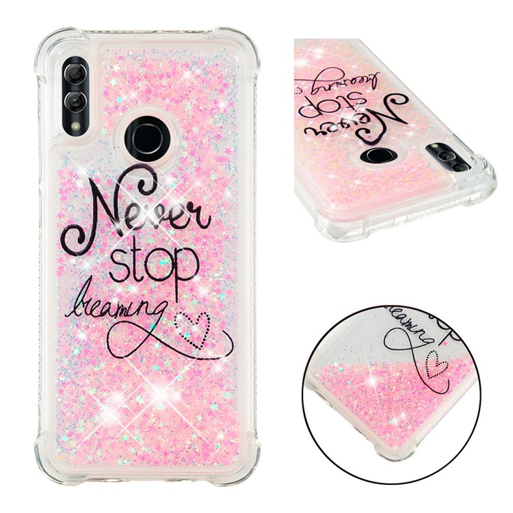 Liquid Glitter Powder Patterned Quicksand Shockproof TPU Back Case for Huawei Honor 10 Lite / P Smart (2019) - Never Stop Dreaming-2