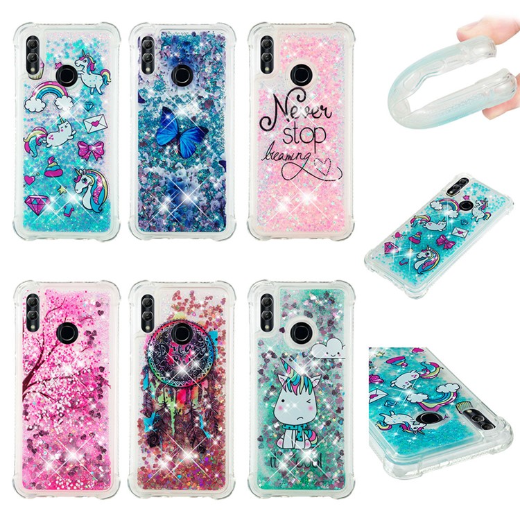 Liquid Glitter Powder Patterned Quicksand Shockproof TPU Back Case for Huawei Honor 10 Lite / P Smart (2019) - Never Stop Dreaming-9