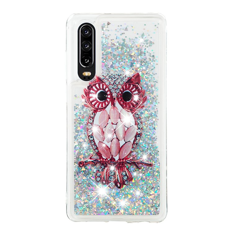 Moving Glitter Powder Sequins Patterned TPU Case for Huawei P30 - Owl-2