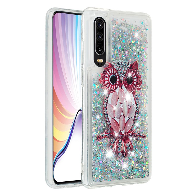 Moving Glitter Powder Sequins Patterned TPU Case for Huawei P30 - Owl-6