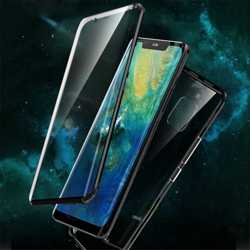 Magnetic Adsorption Glass + Metal Full Protection Case for Huawei Mate 20 Pro - Black-3