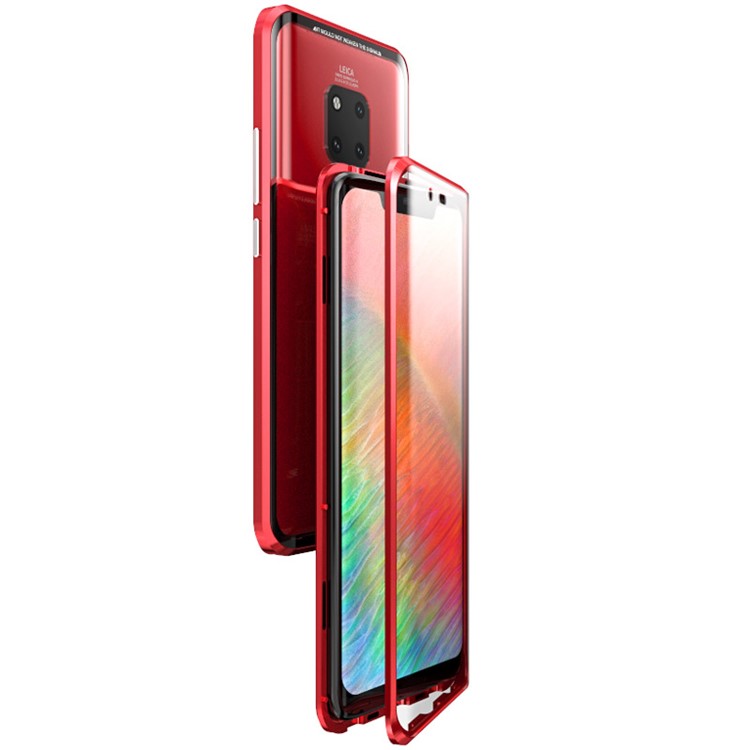 Adsorção Magnética Tampa Dupla Face De Vidro + Metal Capa De Proteção Completa Para Huawei Mate 20 Pro - Vermelho