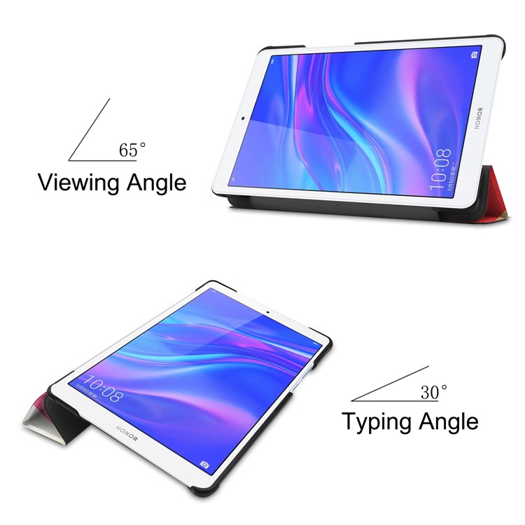 Pattern Printing Leather Tablet Cover with Tri-fold Stand for Huawei Honor Tab 5/T5 8.0 - Colorful Triangles Grids-3