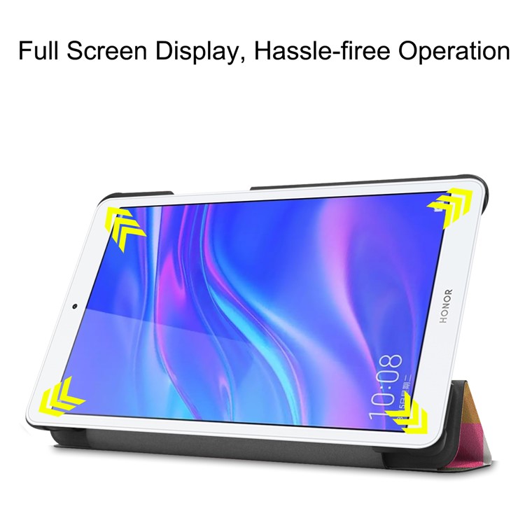 Pattern Printing Leather Tablet Cover with Tri-fold Stand for Huawei Honor Tab 5/T5 8.0 - Colorful Triangles Grids-4