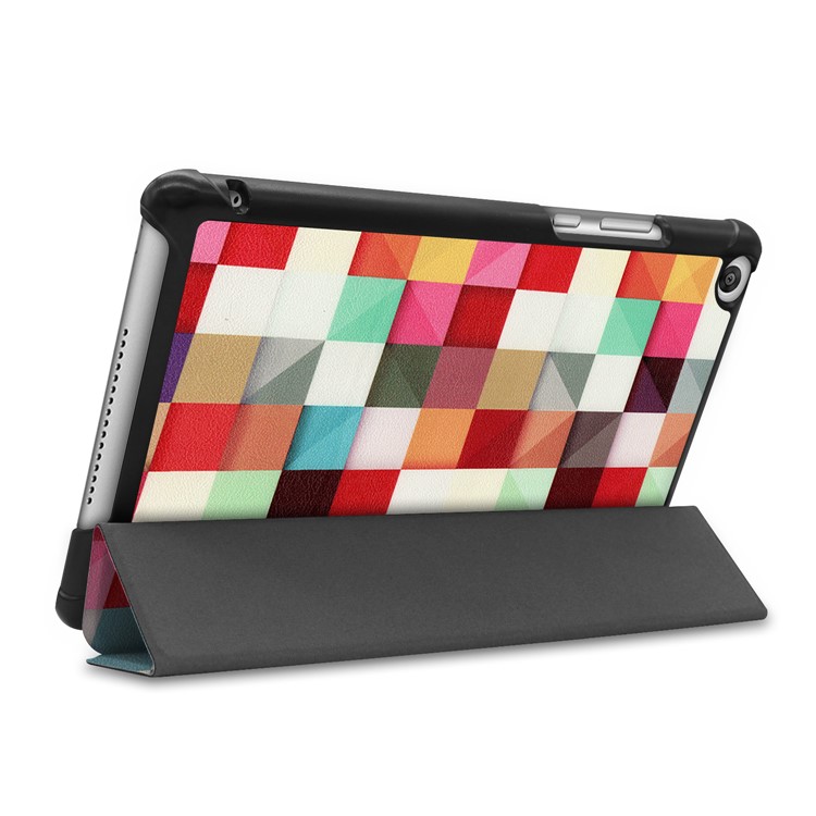 Pattern Printing Leather Tablet Cover with Tri-fold Stand for Huawei Honor Tab 5/T5 8.0 - Colorful Triangles Grids-5