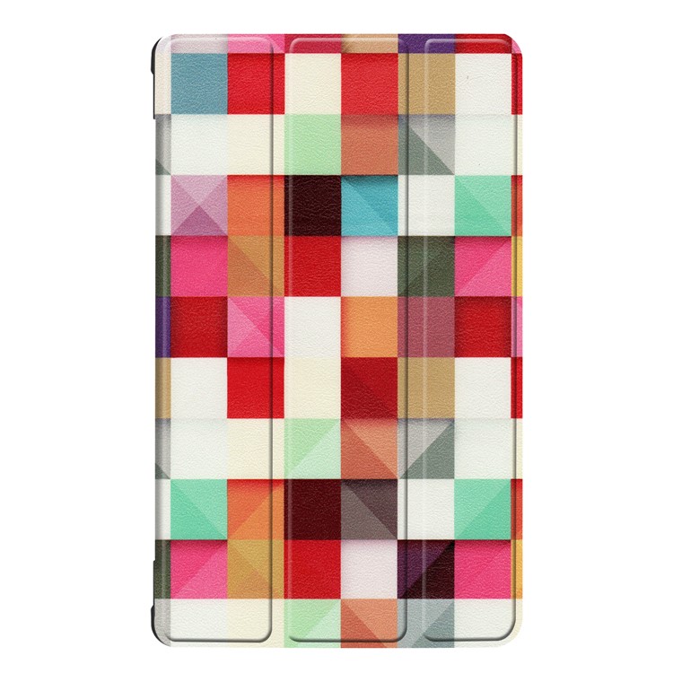 Pattern Printing Leather Tablet Cover with Tri-fold Stand for Huawei Honor Tab 5/T5 8.0 - Colorful Triangles Grids-7