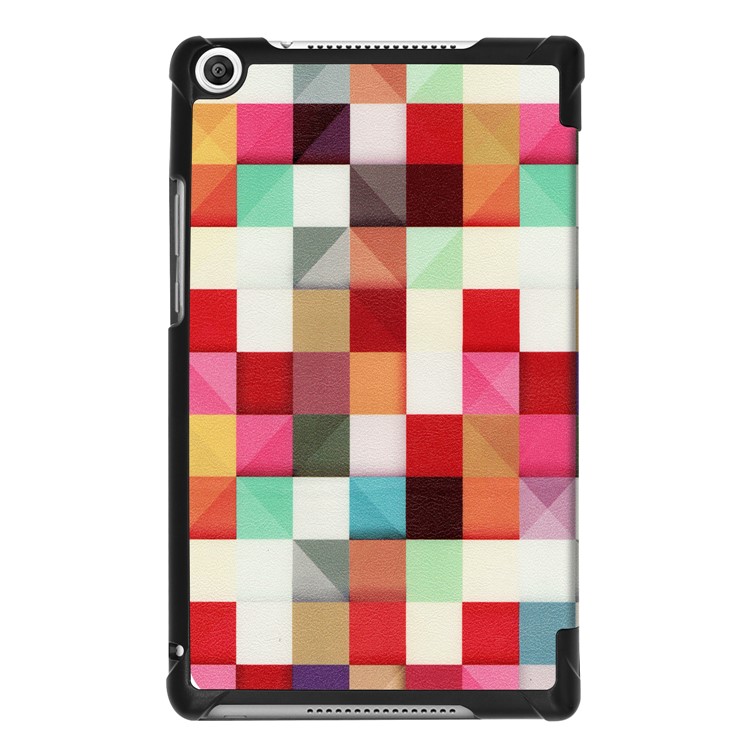 Pattern Printing Leather Tablet Cover with Tri-fold Stand for Huawei Honor Tab 5/T5 8.0 - Colorful Triangles Grids-8