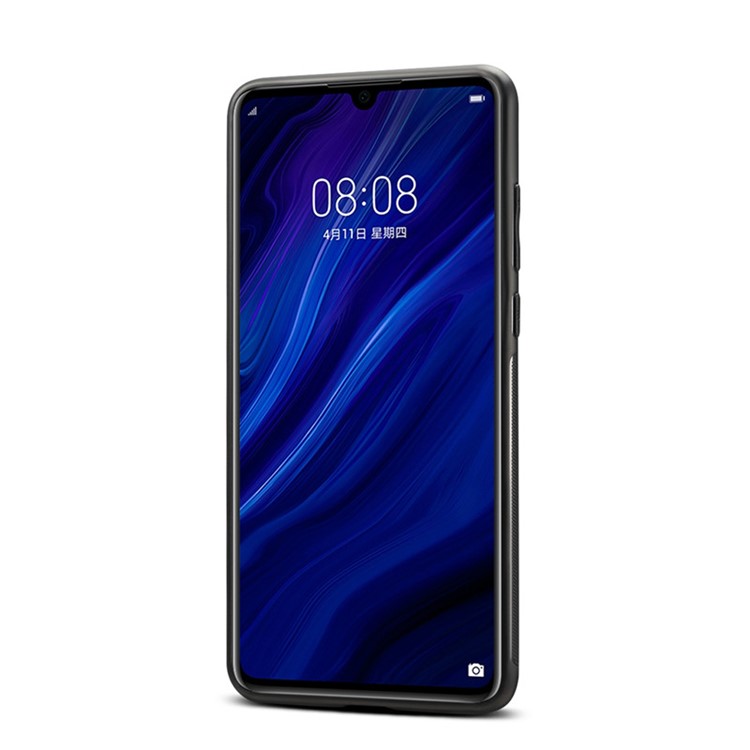 For Huawei P30 Crazy Horse Leather Coated TPU Mobile Casing with Card Holder Kickstand - Black-4