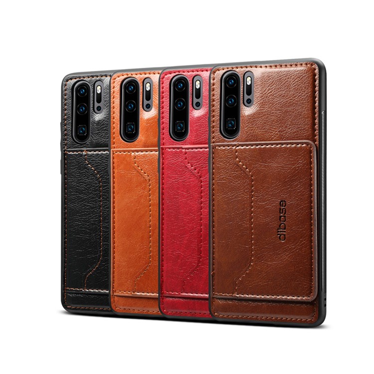 Crazy Horse Leather Coated Card Holder Kickstand TPU Phone Shell for Huawei P30 Pro - Black-4