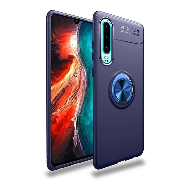 LENUO Metal Ring Bracket TPU Cover for Huawei P30 Built-in Magnetic Metal Sheet - Blue-1