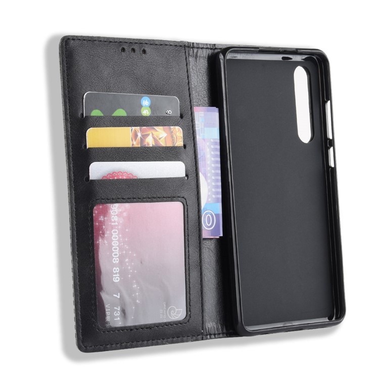 Auto-absorbed Vintage Leather Wallet Mobile Phone Cover for Huawei P30 - Black-8