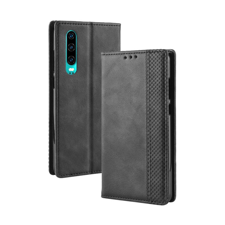 Auto-absorbed Vintage Leather Wallet Mobile Phone Cover for Huawei P30 - Black-9