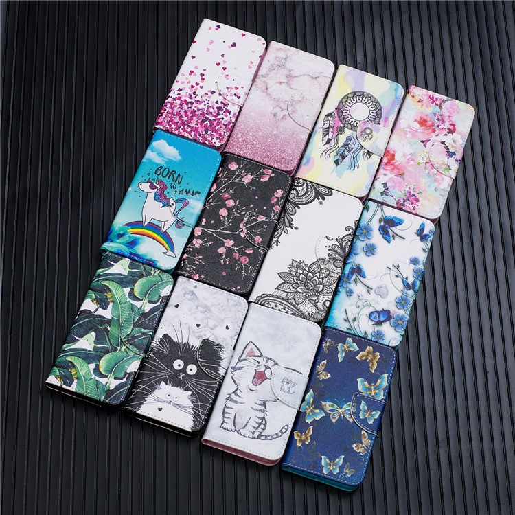 Patterned Leather Stand Protective Cover with Strap for Huawei Honor 10 Lite / P Smart (2019) - Blue Flower and Butterfly-8