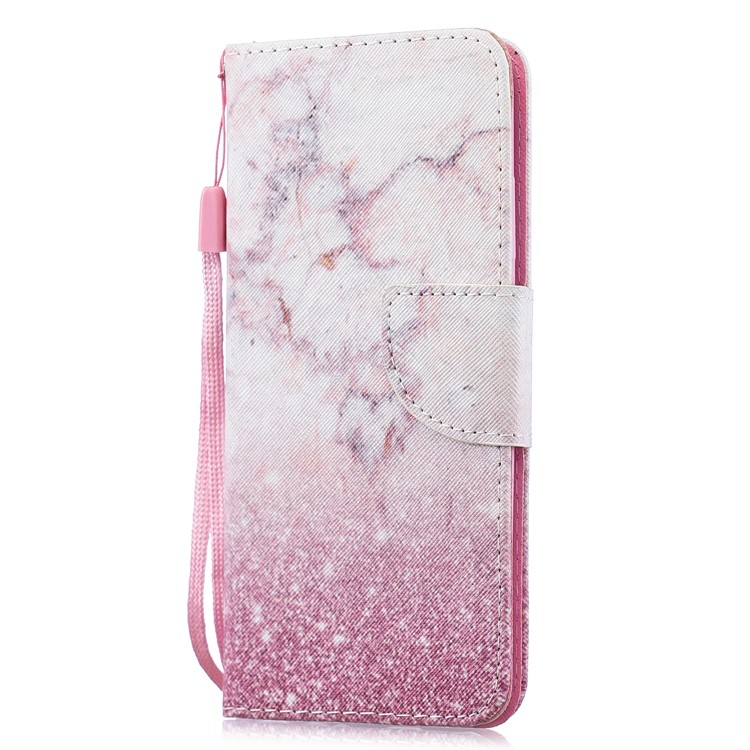 Patterned Leather Stand Protective Cover with Strap for Huawei Honor 10 Lite / P Smart (2019) - Pink Marble-2