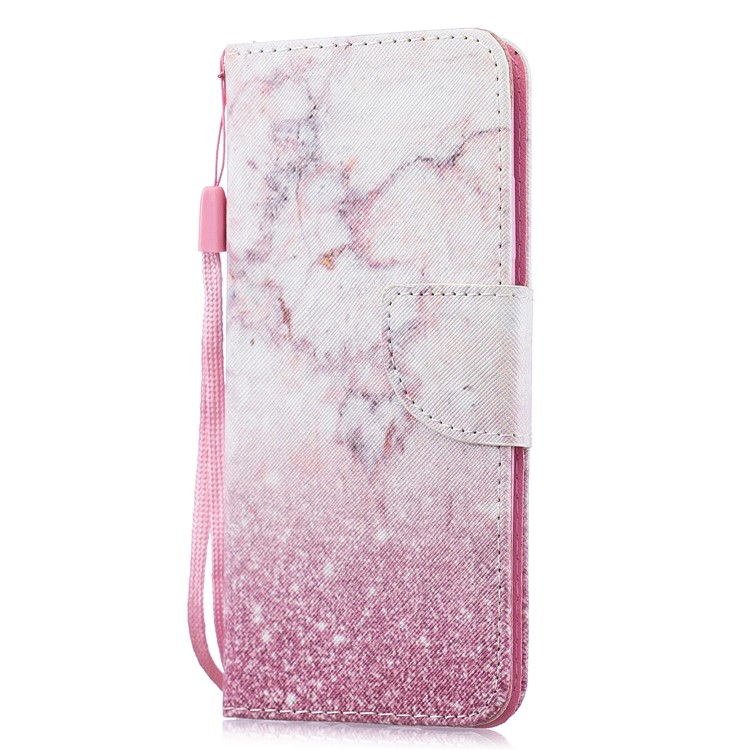 Patterned Leather Stand Protective Cover with Strap for Huawei Honor 10 Lite / P Smart (2019) - Pink Marble-2