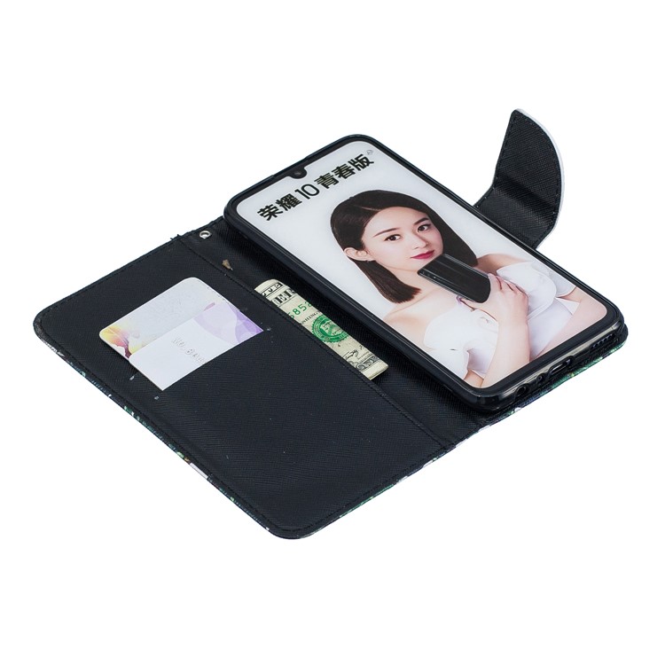 Housse De Protection Pour Support En Cuir À Motif Avec Sangle Pour Huawei Honor 10 Lite / P Smart (2019) - Chat Noir Et Blanc-4