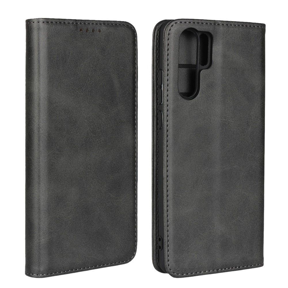 Auto-absorbed Leather Wallet Stand Case for Huawei P30 Pro - Black-1