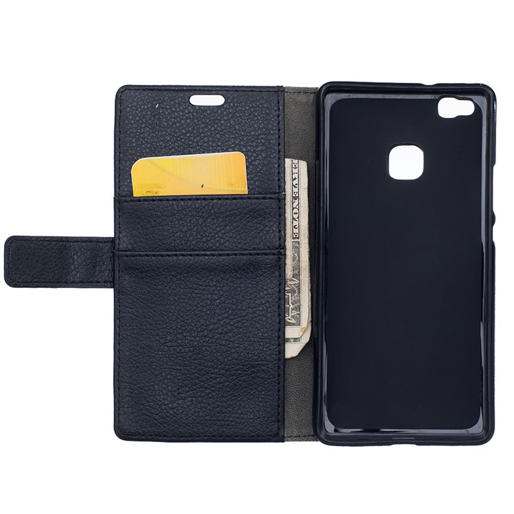 Lychee Skin Leather Wallet Case for Huawei P9 Lite - Black-6