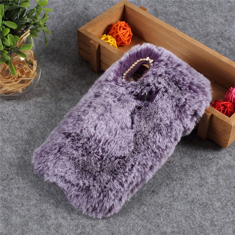 Soft Fur Coated Rhinestone TPU Case for Huawei Y7 (2019) - Purple-1