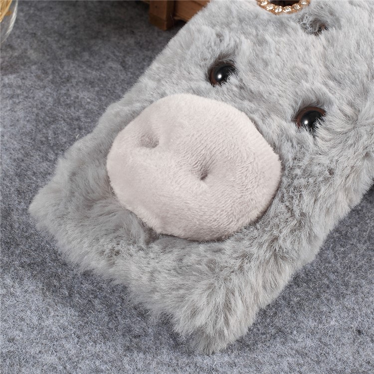 Cute 3D Pig Fluffy Fur Coated Rhinestone TPU Gel Cover for Huawei P30 Lite / nova 4e - Light Grey-3