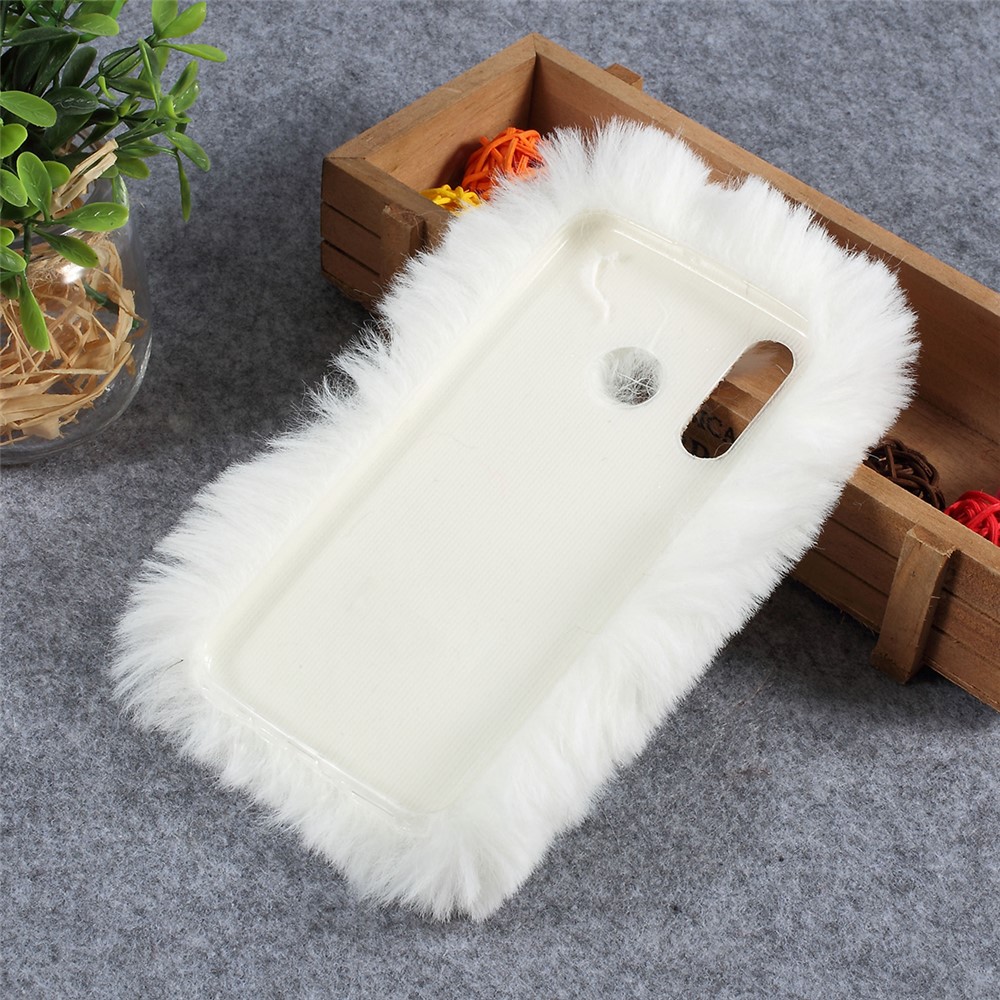 Soft Fur Coated Rhinestone TPU Case for Huawei P30 Lite - White-3