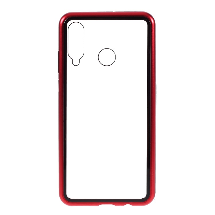 Electroplating Magnetic Attraction Metal Frame + Tempered Glass Back Phone Shell for Huawei P30 Lite / nova 4e - Red-1