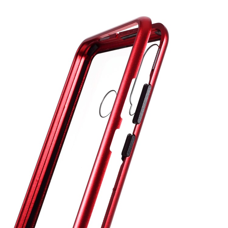 Electroplating Magnetic Attraction Metal Frame + Tempered Glass Back Phone Shell for Huawei P30 Lite / nova 4e - Red-6