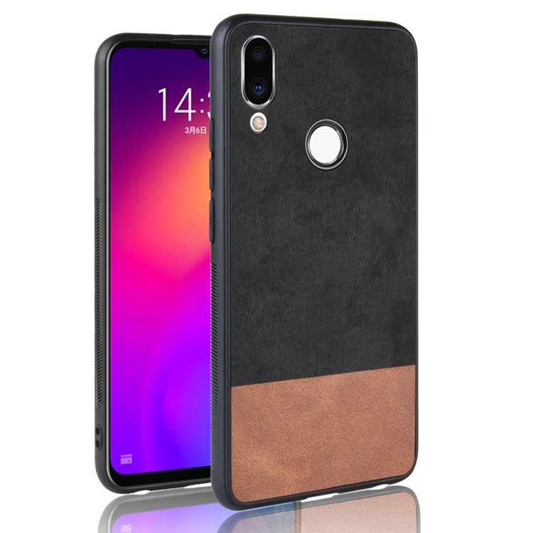 Bi-color Splicing PU Leather Coated PC TPU Hybrid Case Cover for Meizu Note9 - Black-1