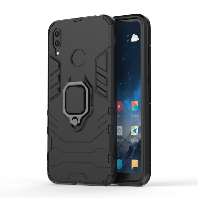 Finger Ring Kickstand PC + TPU Hybrid Phone Case Per Huawei Y7 (2019) - Nero