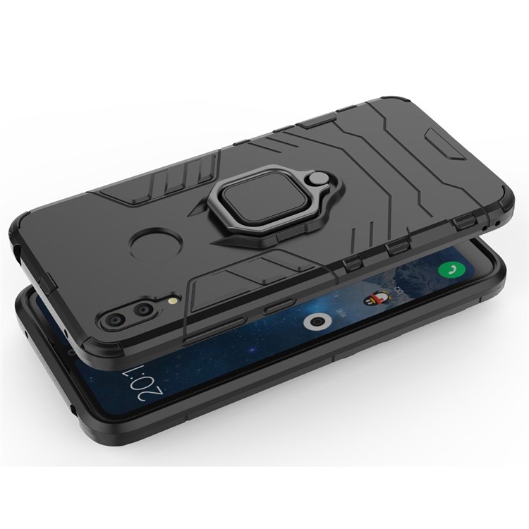 Rogue de Doigt Kickstand PC + TPU Hybrid Phone Case Pour Huawei Y7 (2019) - le Noir