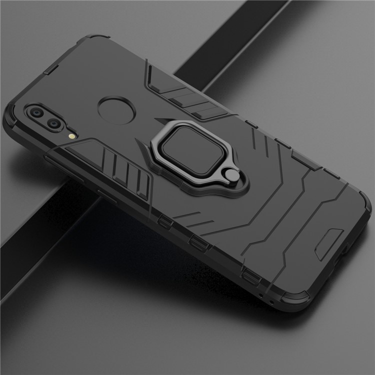 Finger Ring Kickstand PC + TPU Hybrid Phone Case for Huawei Y7 (2019) - Black-9