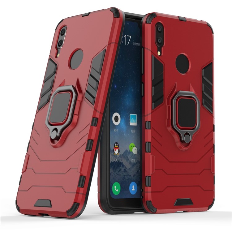 Fingerring Kickstand PC + TPU Hybrid-Handyhülle Für Huawei Y7 (2019) - Rot-1