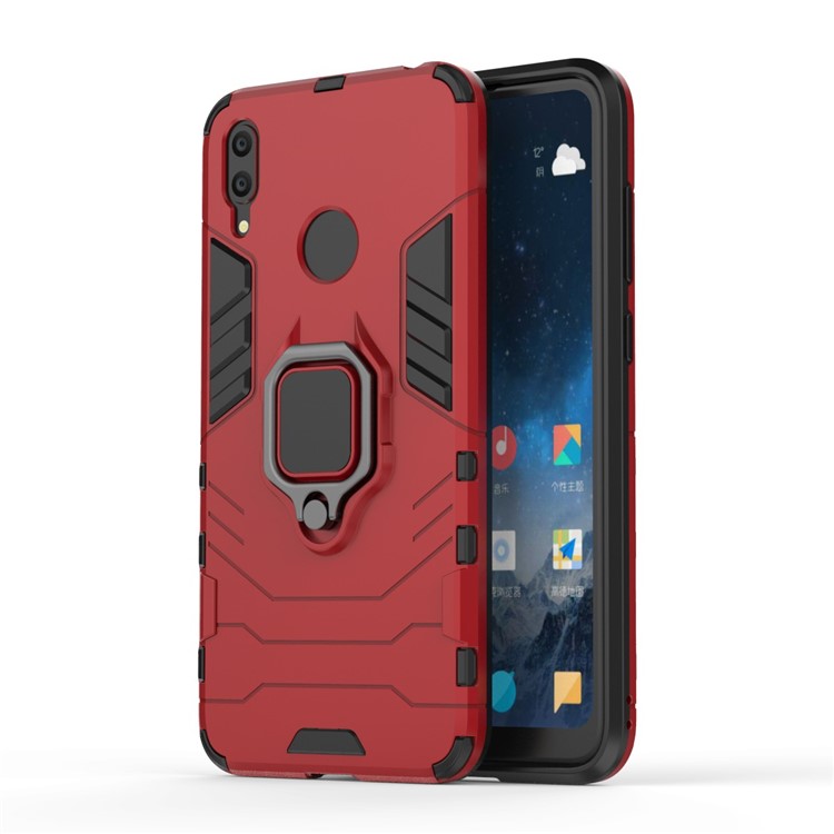 Fingerring Kickstand PC + TPU Hybrid-Handyhülle Für Huawei Y7 (2019) - Rot-2