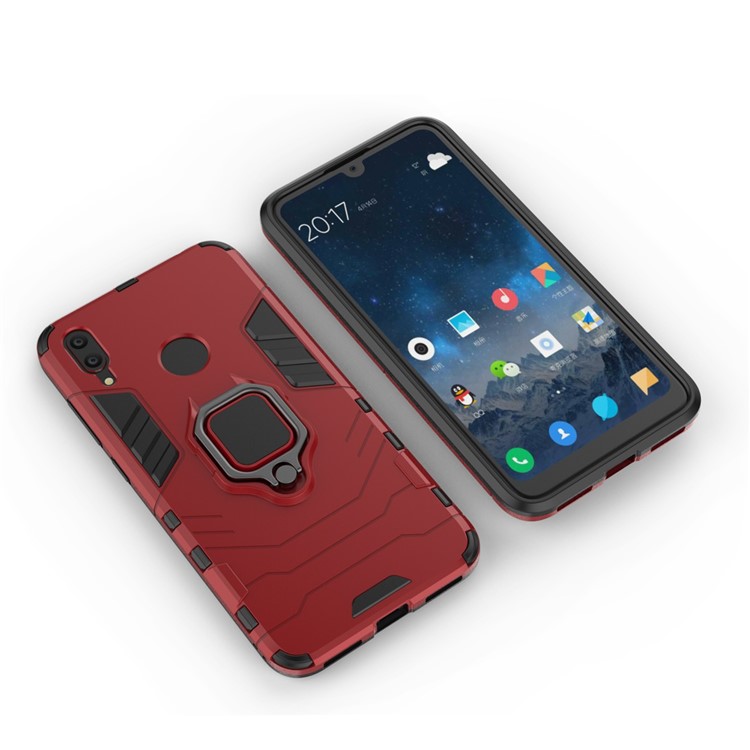 Fingerring Kickstand PC + TPU Hybrid-Handyhülle Für Huawei Y7 (2019) - Rot-3
