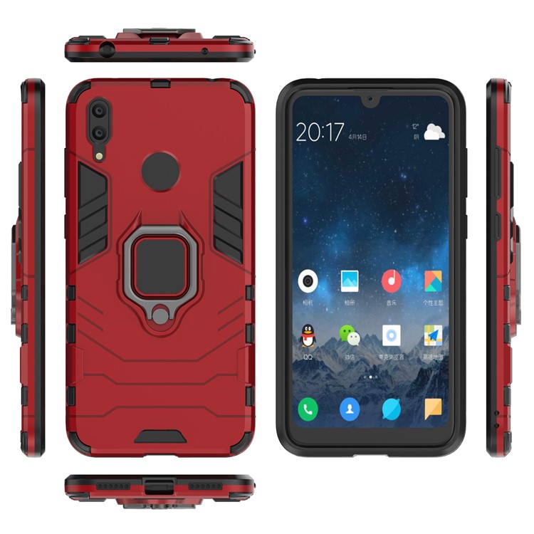 Fingerring Kickstand PC + TPU Hybrid-Handyhülle Für Huawei Y7 (2019) - Rot-4