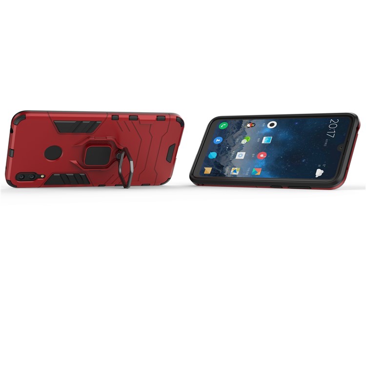 Fingerring Kickstand PC + TPU Hybrid-Handyhülle Für Huawei Y7 (2019) - Rot-5
