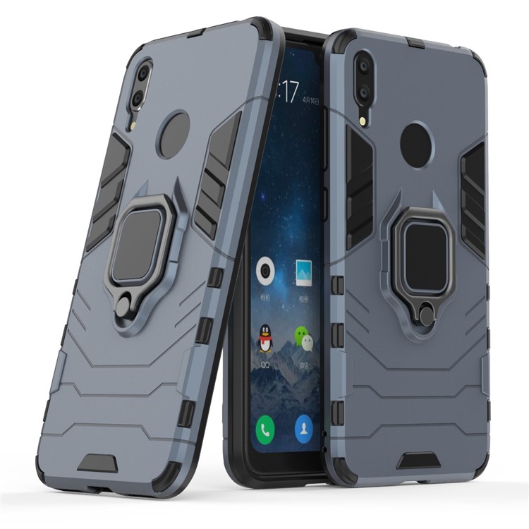 Finger Ring Kickstand PC + TPU Hybrid Phone Case for Huawei Y7 (2019) - Blue-1