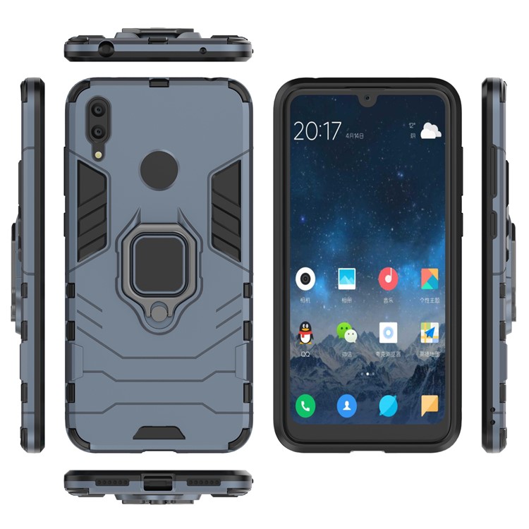 Finger Ring Kickstand PC + TPU Hybrid Phone Case for Huawei Y7 (2019) - Blue-4