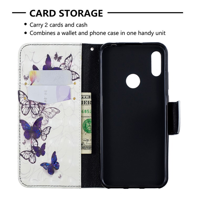 Custodia A Portafoglio In Pelle Stampa Motivi Decorativi Per Huawei Y6 (2019, Con Sensore Di Impronte Digitali) / Y6 Prime (2019) - Bella Farfalla-10